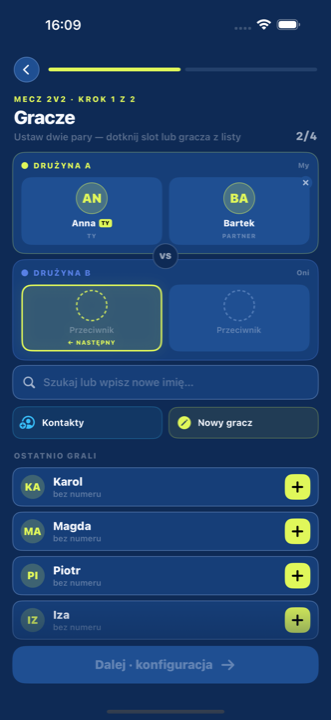 Konfiguracja meczu 2v2 — dwie pary